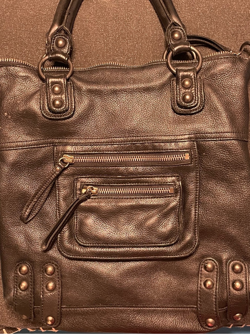 Linea Pelle Black Leather Tote with Zebra-Print Lining